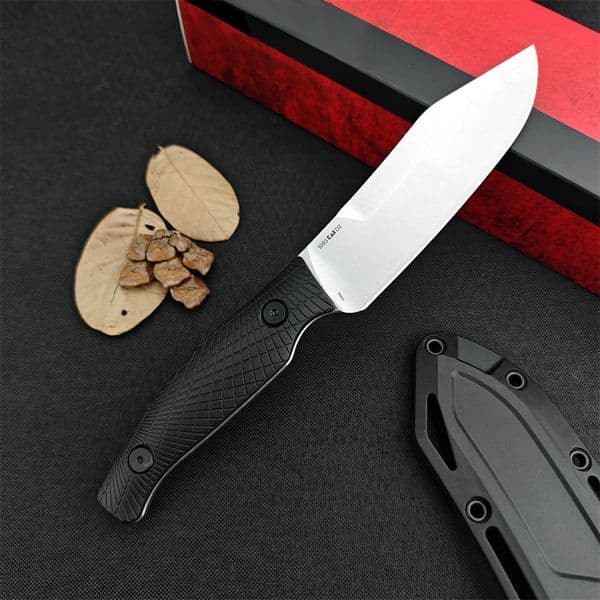Fixed Blade Bushcraft Knife with Sheath Stonewashed Finish Black Fiber Handle for Camping Hunting and Outdoor Utility 63