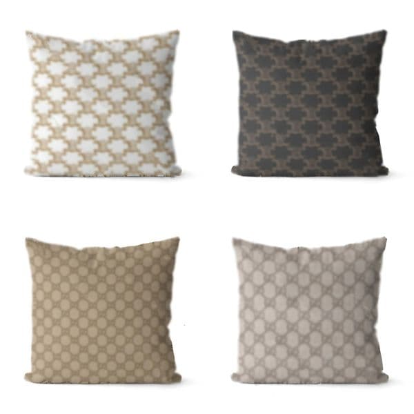 2026 Designer Khaki Brown Classic Seamless Printing Fashionable Minimalist Home Decoration Square Pillowcase Living Room White Sofa Pillow C