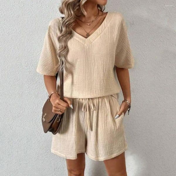 Womens Tracksuits Solid Color Casual Loose Short Pants Sets For Women 2024 Elegant Summer Two Pieces Suit Full Set Female Outfit Clothes