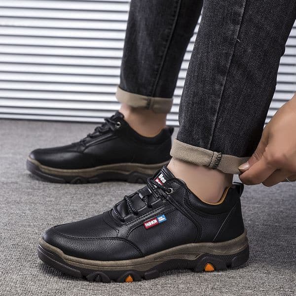Men's Fashion Sports Shoes:2024 Leather Running Shoes Versatile Athleisure Style Sneakers,Black/Brown,Free shipping