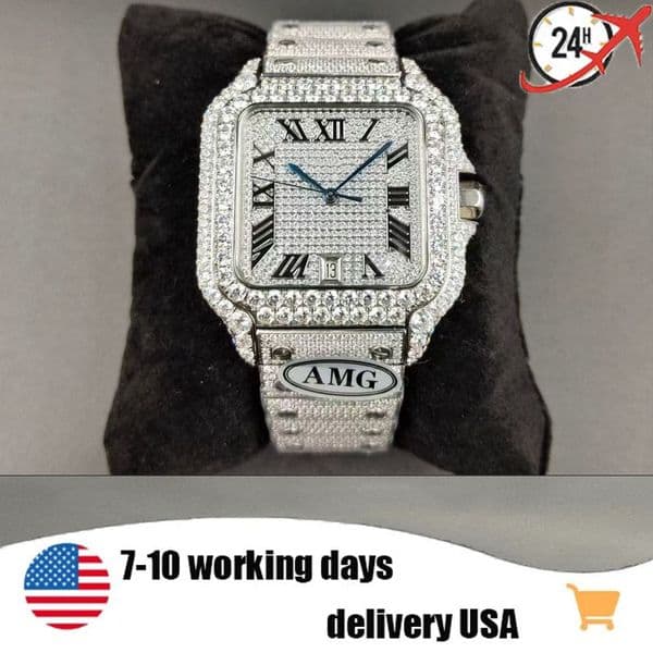 AMG Factory Luxury Zircon men's watch automatic mechanical movement stainless steel sapphire glass and case gift box