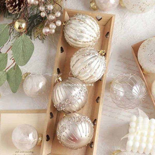 6Pcs Christmas Tree Balls Xmas Hanging Pendant Balls Champagne Plastic Balls Baubles Bulk Christmas Ornaments Set For DecorationXJ241026