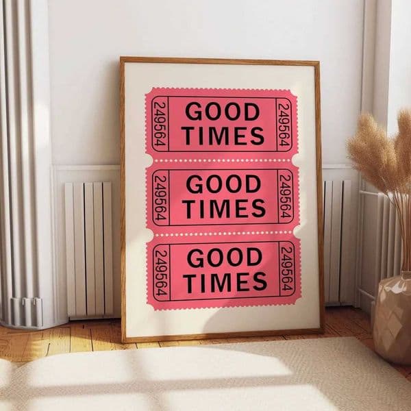 1pcsRetro Good Times Prints Pink Ticket Wall Art Trendy Printable Art Retro Poster Trendy Bar Cart Digital Wall DecorXJ241104
