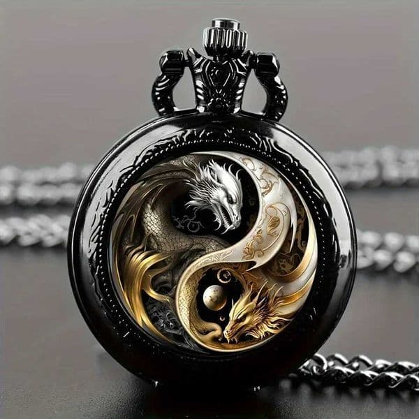 Retro Golden And Silvery Double Dragon Quartz Pocket WatchX241104