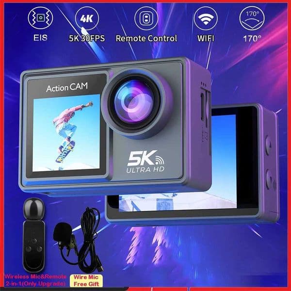5K 4K60FPS action camera dual IPS touch LCD EIS 170 30M waterproof 5X zoom sports camera optional wireless microphone and remote control M241104