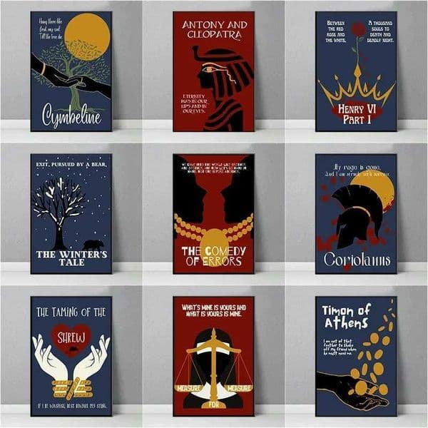 Shakespeares ical Plays and Lines Poster Canvas Painting room Wall Art Pictures Home Decor Literature Lovers GiftXJ241104