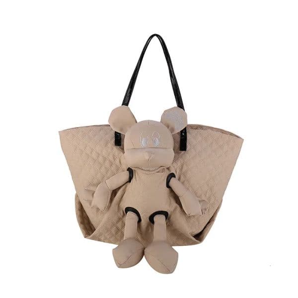 Casual Nylon Embroidered Grid Single Shoulder Bag for Women, Large Capacity Versatile Cartoon Tote Travel Big Doll Bag, Trendy Brand