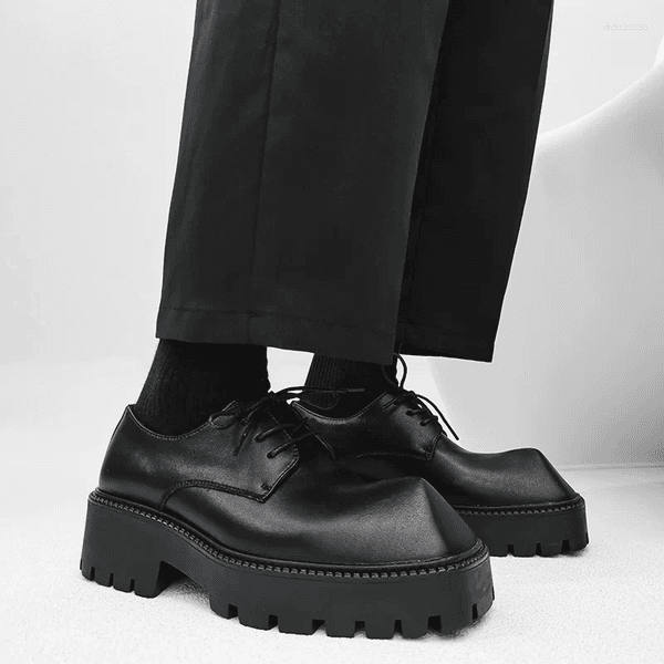 Dress Shoes High-end British Style Thick-soled Formal Derby For Men Business Fashion Breathable Leather Black