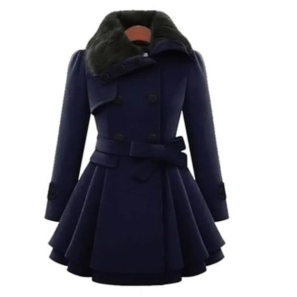Women Blend Coats Long Slim Coat Double-Breasted Thick Windbreaker Winter