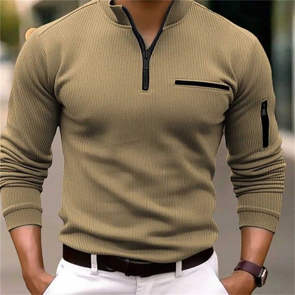 Mens Spring and Autumn Sports Leisure Tool Style Solid Color Striped Arm Zipper Splicing Fe Pocket Long Sve Shirt W241106