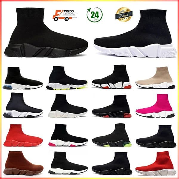 Designer Sock shoe Mens Women Running shoes Paris sneakers high triple S Black Red White Beige Pink fashion Outdoor sports casual tennis shoe Size 36-47
