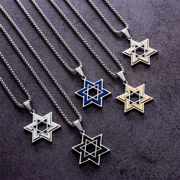 Pendant Necklaces Davids Star Mens Necklace 2-ton Stainless Steel Je Star - Necklace - Davids Star Pendant J241104