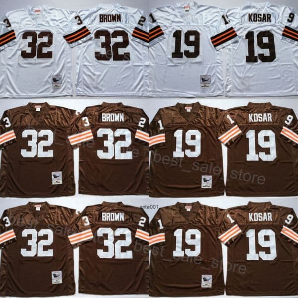 Retro Football Browns Throwback Jerseys 19 Bernie Kosar 32 Jim Brown Uniform White Team 1964 1986 Vintage All Stitched For Sport Fans Breathable Top Quality On Sale
