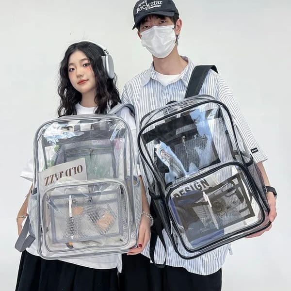 Womens large capacity transparent waterproof university backpack fashionable mens laptop school bag leisure travel aesthetic backpack 241106