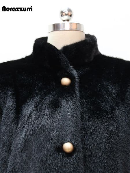 Sapphire winter thick warm soft faux mink coat womens fluffy sleeves stand collar gold buttons elegant fluffy jacket 241107