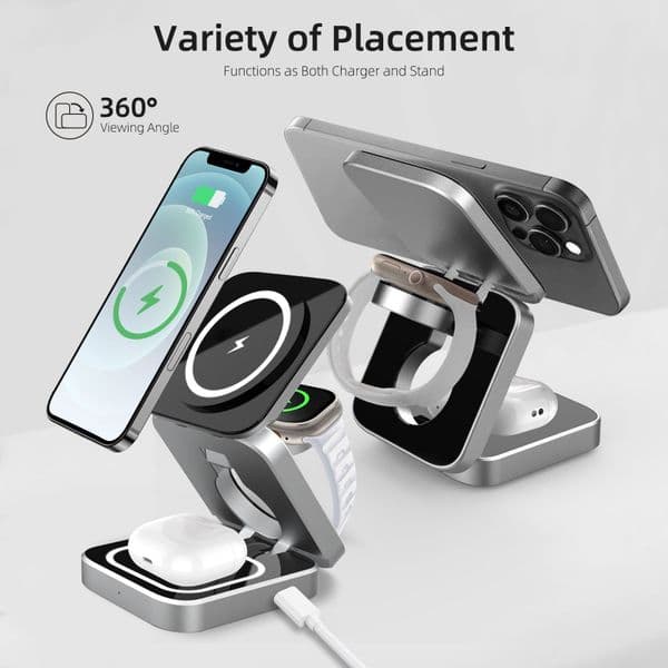 30W Magnetic Wireless Charger Stand for iPhone 16 15 14 13 12 Pro Max Samsung Watch 6 5 iWatch 8 7 Fast Charging Station