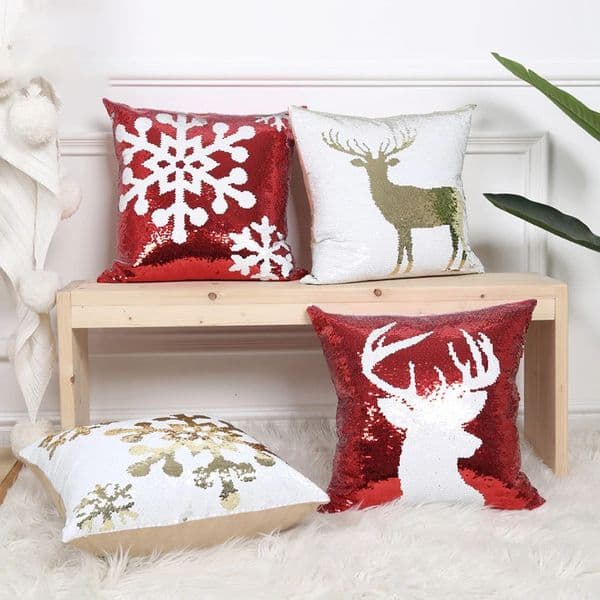 Pillow Case Christmas glitter cushion cover red and white snowflake deer pillowcase decoration Year holiday celebration pillowcase 241107