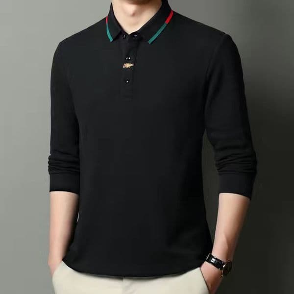 Brand Men's T-Shirts Designer Fashion Polo Shirt 100% Cotton Black Men Korean Embroidery Casual Long Sleeve High End Tops Men Clothes