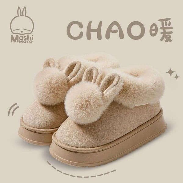 Rogue Rabbit Shoes For Women In Winter Wearing Ins Cute Plush Office Thick Soled Warm Home Cotton Slippers Bag Heel