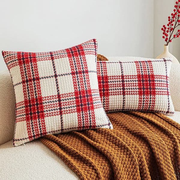 2024 Year soft cushion cover Christmas pillowcase decoration double-sided red and white checkered pillowcase holiday home decoration 241106