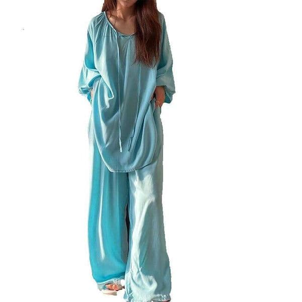 Large Size 300 Pounds French Gentle Style Sleepwear For Women's Summer, New High-End Style, Simple Long Sleeved Pants Home Suit Set