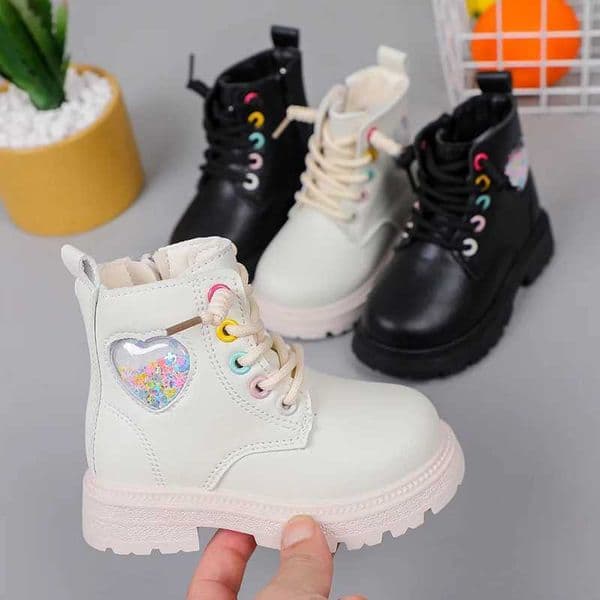 Fashion Girls Boots Autumn Soft Leather Platform Boots Toddler Round Toe Chunky Kids Shoes Casual Non-slip Ankle Boots XJ241206