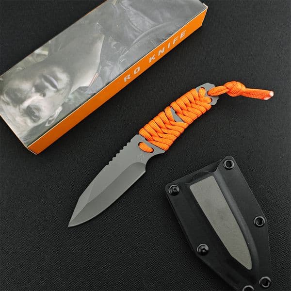 Fixed Outdoor Knife with Cr MoV Steel Blade Durable Nylon Rope Handle for Camping Hiking and Survival