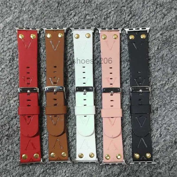 Rivet Embossed Alphabet Brown Flower Applewatch bands Buckle Leather for iWatch Designer 38mm 40mm 41mm 42MM 44MM 45mm 49mm 6 7 8 9 Ultra Bracelet PESL