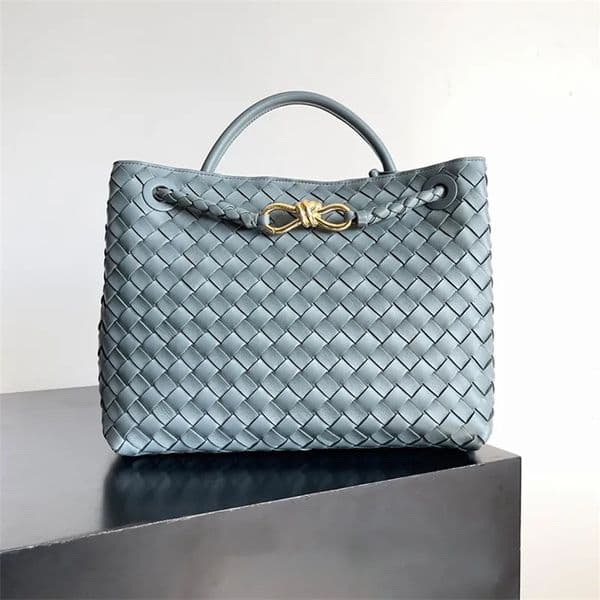 12 Higher 10A Mirror Quality Designer Andiamo Women's Leather Versatile Woven Handle Handbag Sheepskin White Crossbody Parachute Bag