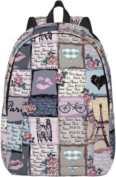 Backpack Casual Lightweight Vintage Paris Laptop Backpack Men Women Travel Bag Outdoor Canvas Daypack