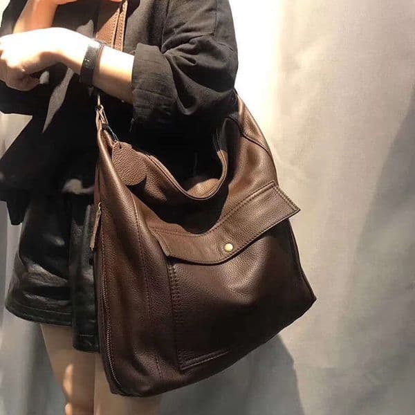 OLOEY The first layer of calfskin large capacity one-shoulder big leather all-match messenger shopping women's bag