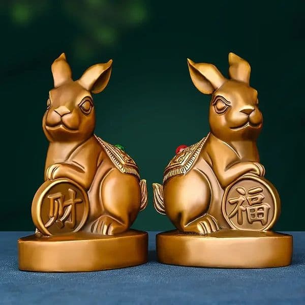 Lucky Copper Ornaments Wealth Rabbit Fortune Home Office Desktop Antique Decor Figurines Miniatures 241107