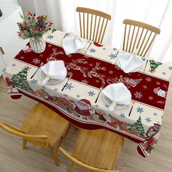 Christmas Theme Tablecloth Oilproof Waterproof Home Party Rectangular Dining Table Decoration Cover 241107