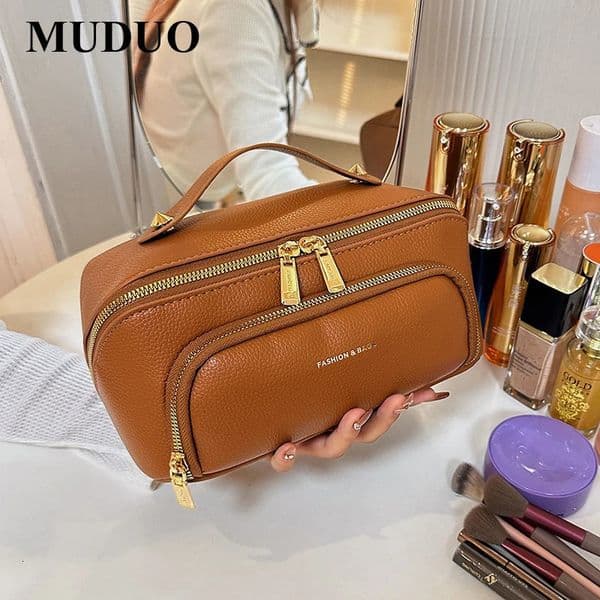 MUDUO Large Capacity Travel Makeup Bag Portable PU Makeup Bag Womens Waterproof Face Wash Bag Multi functional Student Makeup Bag 241106