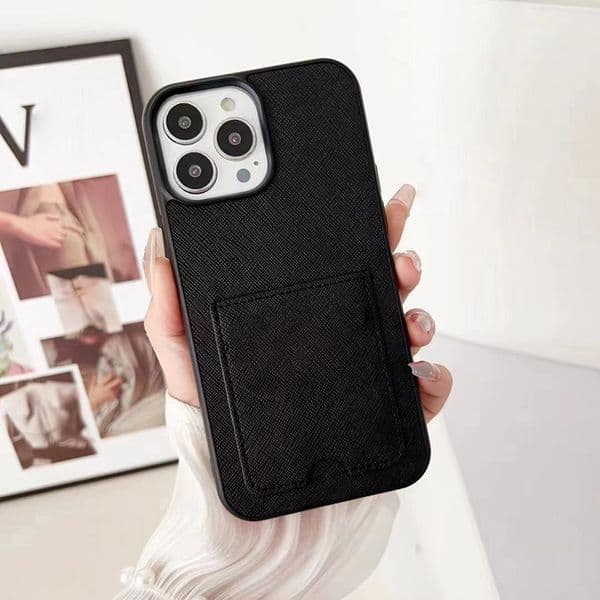 2026 New outdoor Card Holder Phone For Iphone 14 13 Pro Max Case PU Leather Veet Hard Back Cover Black Free Shipping