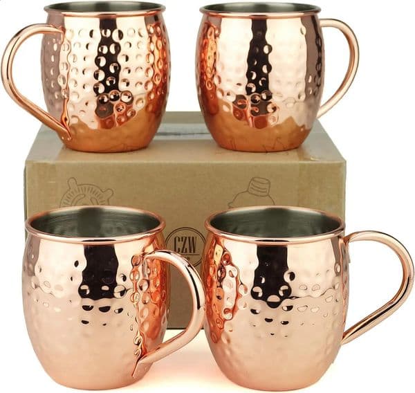 4pcs Moscow Mule Mugs Large Size 19 ounces Hammered Cups Stainless Steel Lining Copper Plating 240407