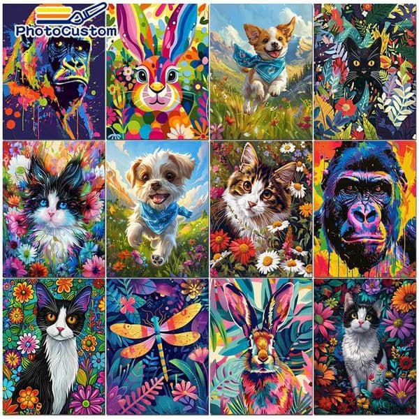 PhotoCustom DIY Paint By Numbers Animal Kit Oil Painting By Number Canvas Color Images Handmade Gifts Home Decoration X241107