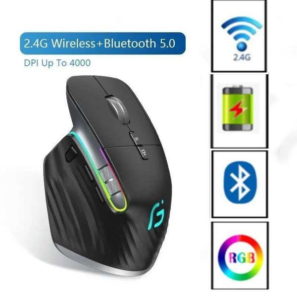 Bluetooth 24G Wireless Mouse Rechargeable 12 Colors RGB LED Gaming Mouse Ergonomic Mice for Gamer Computer Laptop iPad S2647
