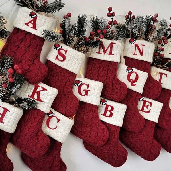 Red Christmas Socks Xmas Alphabet Socks Merry Christmas Decoration for Home Letter Sock Navidad Noel Xmas Ornament New Year 2025XJ241107