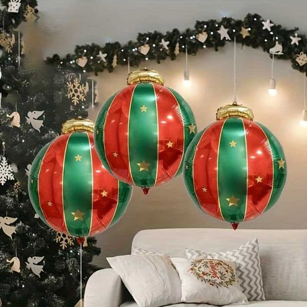 3pcs Christmas Ornament Balloons - Durable Aluminum Foil Ideal For Outdoor Decoration Parties And EventsXJ241107