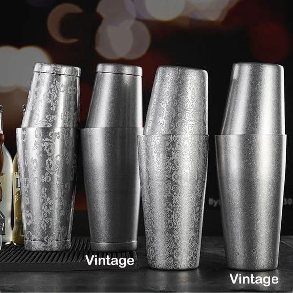 2 Boston cocktail shaker with etched pattern bar cocktail shaker tin set -800ml and 500ml 241107