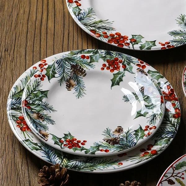 Christmas Ceramic Creative Dinner Plate Set Household Underglaze Flat Round Dim Sum Decorative Sushi 241108