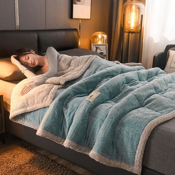 Blanket Lunch break blanket thickened winter warm bedding milk velvet sheepskin blanket thickened coral velvet single three layer blanket 241107