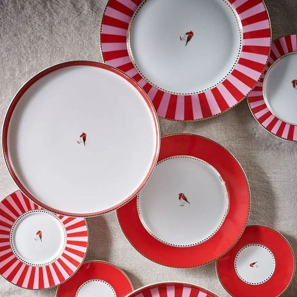 European Highend Bird Ceramic Dinner Plates Red Pink Round Dishes Home Western Symbolizing Love 241108