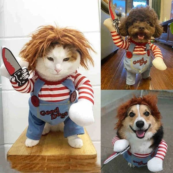 2026 New Halloween Cat Clothes Funny Pet Costume Adjustable Dog Deadly Doll Cosplay Party Sets Novelty Clothing Fancy Festival Cloth Free Shipping