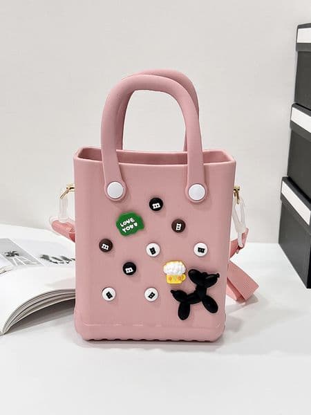 Women Beach Bag Small Beach Tote Bag with Holes and Charms Travel Crossbody Bag Fashion Storage Handbag Outdoor Travel Bag