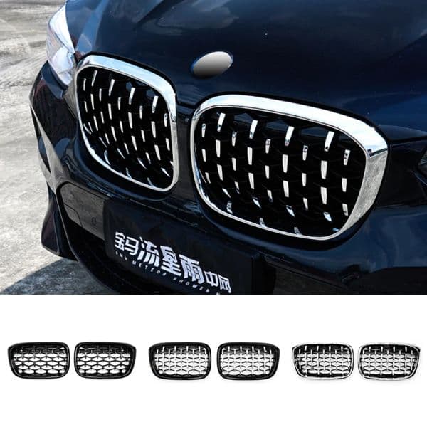 Pair Diamond Grills Meteor Style Replacement Grille Car Front Bumper Grill For BMW X3 X4 G01 G08 G02 2017-2021 Car Accessories