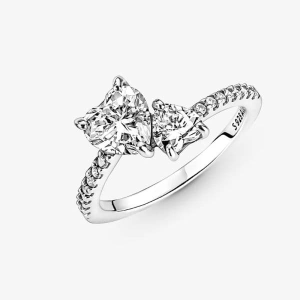 New arrival Double Heart Sparkling Ring Solid 925 Silver Women girlfriend Gift Jewelry For Lover CZ diamond finger nail Rings