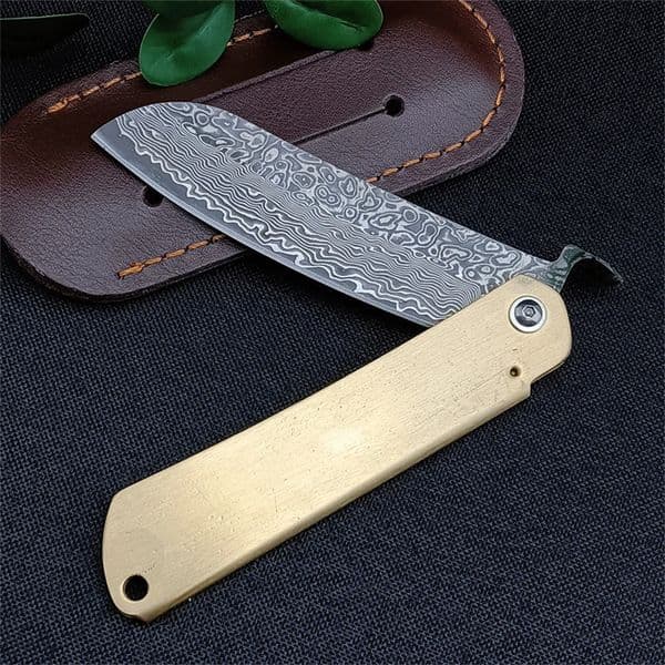 VG Damascus Folding Copper Handle Outdoor Hunting EDC Pocket Knife Survival Tool