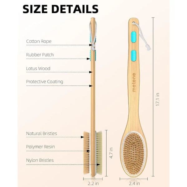 Shower brushes with soft and stiff bristles, reversible shower long handle back scrubber for body exfoliation